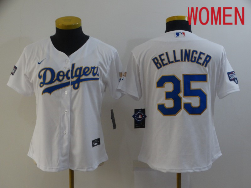 Women Los Angeles Dodgers #35 Bellinger White Game 2021 Nike MLB Jersey1